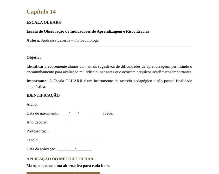 Página da Escala OLHAR no e-book