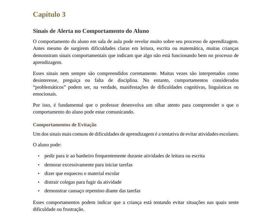 Página sobre sinais de alerta no comportamento